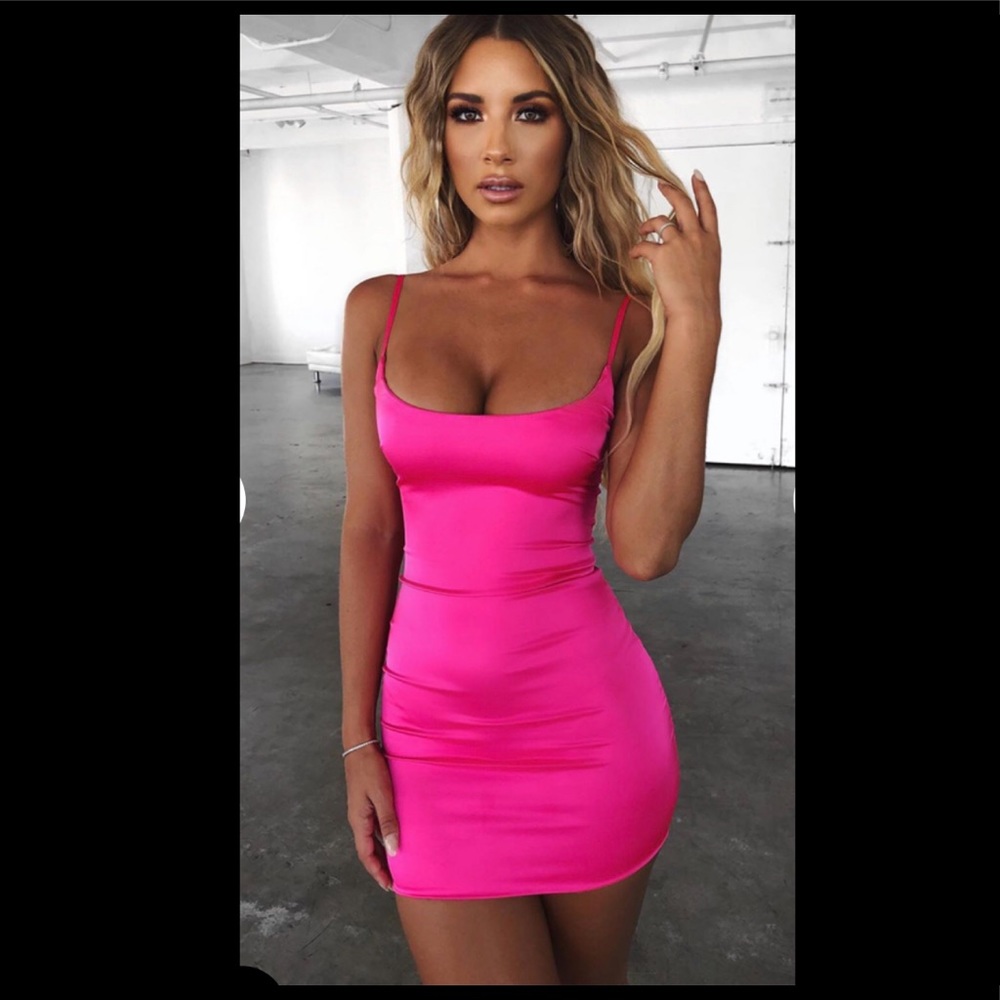 Veronika Satin Mini Dress - Hot Pink